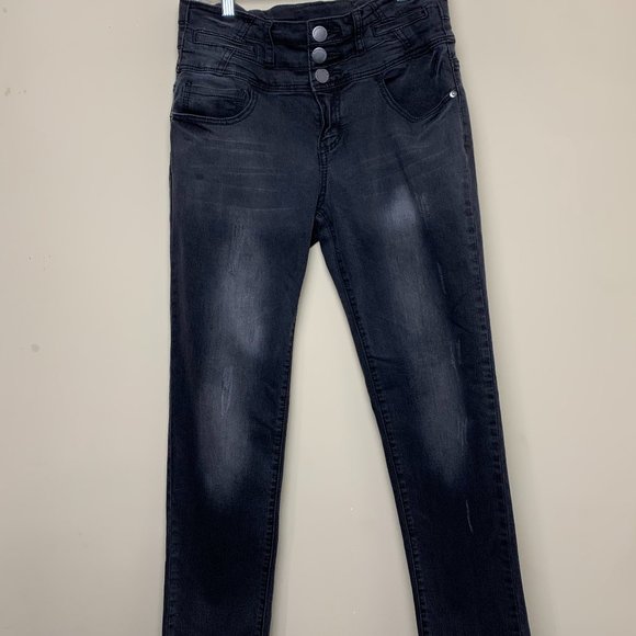 Rue21 Twentyone Black High Rise Skinny Flex Distressed Jeans size 9/10 - Picture 1 of 15
